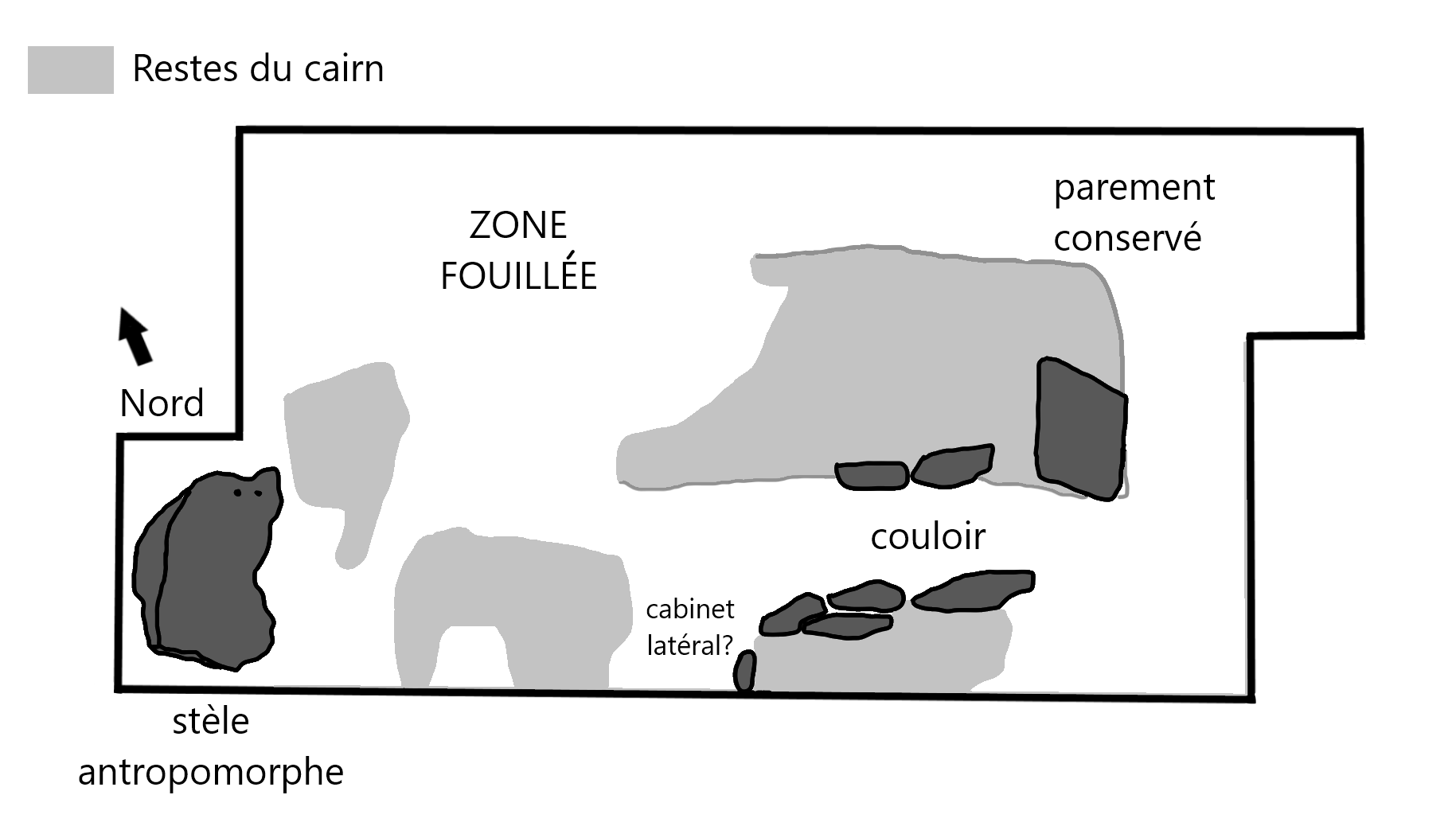 Plan du dolmen du Brehuidic à l'issue des fouilles de sauvetage
